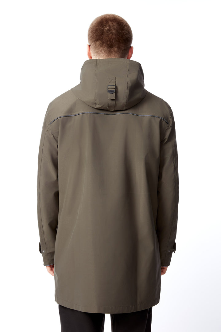 BANKS | MEN'S DRAWSTRING RAINCOAT, DARK OLIVE