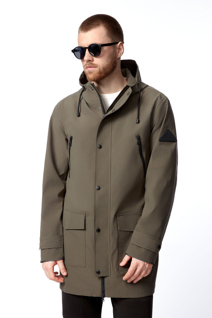 BANKS | MEN'S DRAWSTRING RAINCOAT, DARK OLIVE