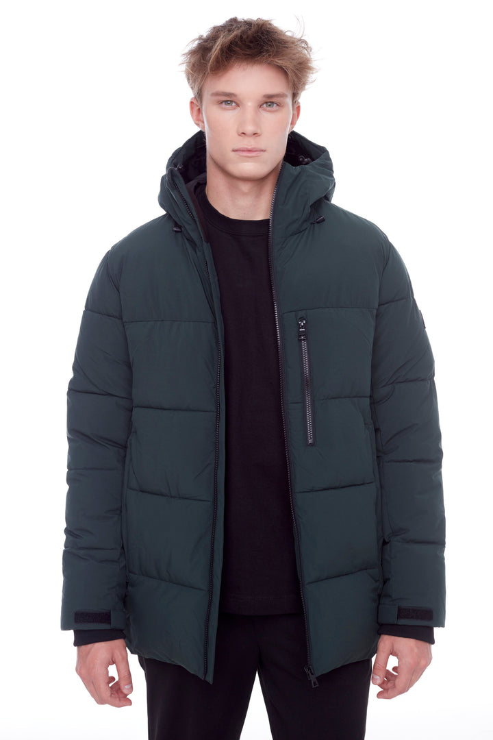 BANFF | MEN'S VEGAN DOWN (RECYCLED) MID-WEIGHT QUILTED PUFFER JACKET, DEEP GREEN