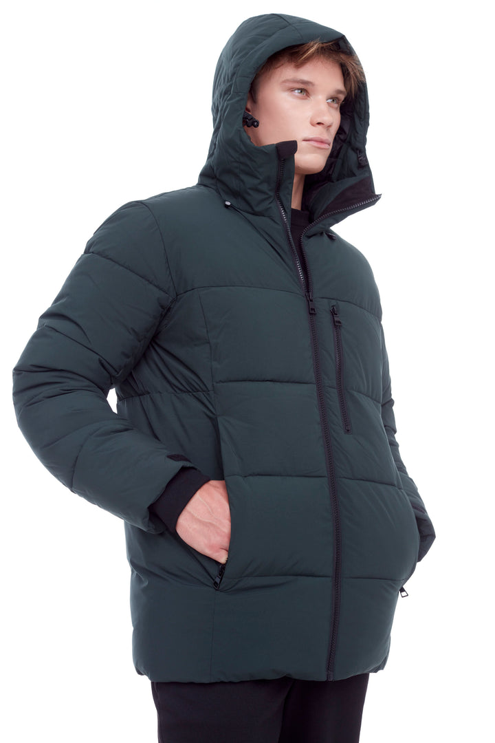 BANFF | MEN'S VEGAN DOWN (RECYCLED) MID-WEIGHT QUILTED PUFFER JACKET, DEEP GREEN