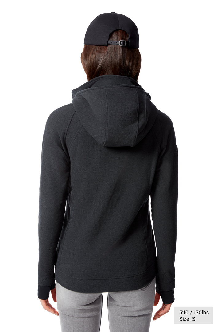 WOMEN'S FLEECE FULL ZIP SWEATER, BLACK HEATHER