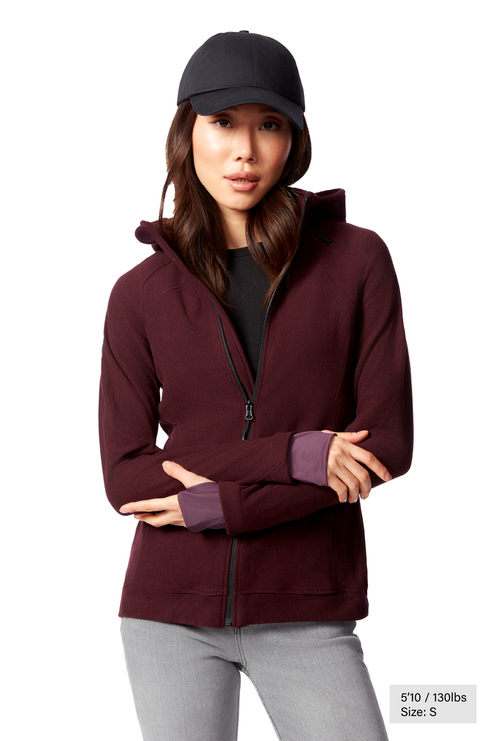 WOMEN'S FLEECE FULL ZIP SWEATER, GRAPE HEATHER