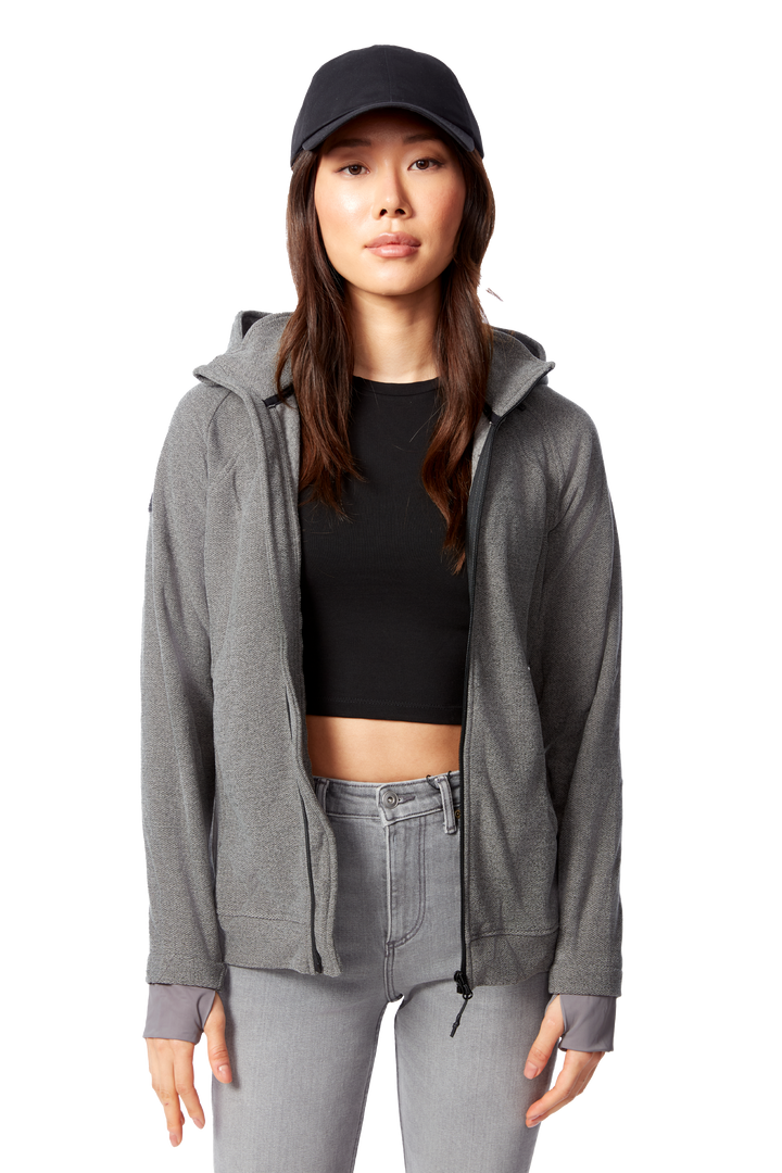 WOMEN'S FLEECE FULL ZIP SWEATER, GREY HEATHER