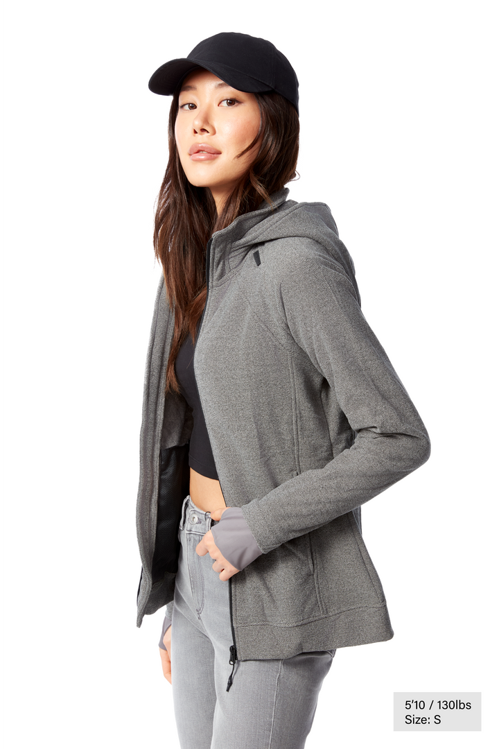 WOMEN'S FLEECE FULL ZIP SWEATER, GREY HEATHER