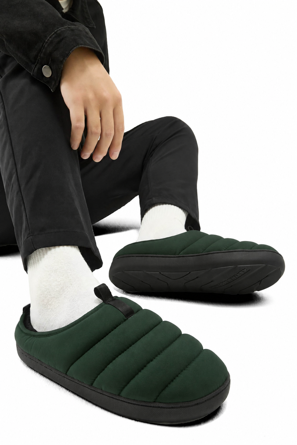 SEATON | INSULATED PUFFER SLIPPERS, DARK GREEN
