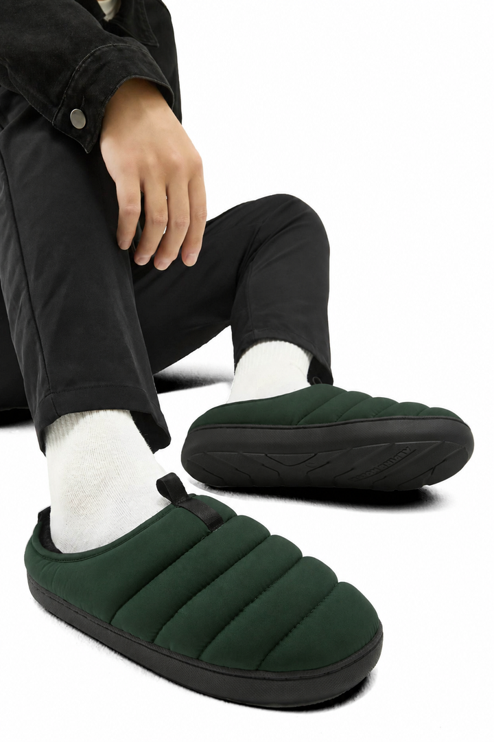SEATON | INSULATED PUFFER SLIPPERS, DARK GREEN