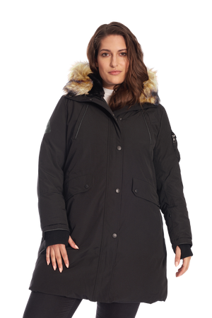 LAURENTIAN PLUS | WOMEN'S VEGAN DOWN (RECYCLED) LONG PARKA, BLACK (PLUS SIZE)