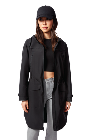 KUSAWA | WOMEN'S DRAWSTRING RAINCOAT, BLACK
