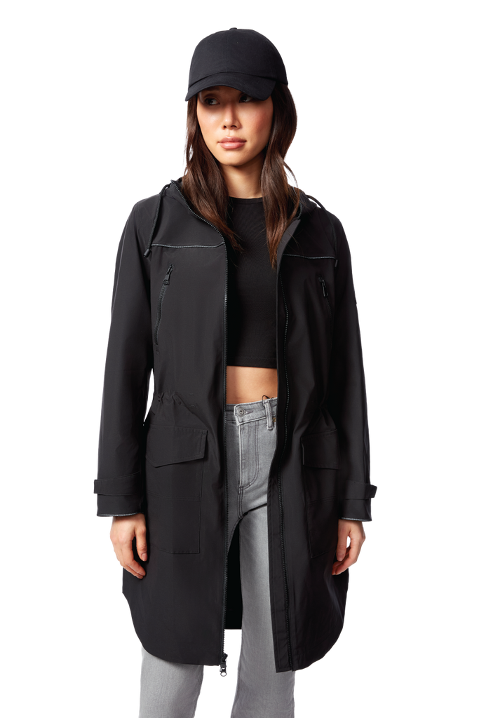 KUSAWA | WOMEN'S DRAWSTRING RAINCOAT, BLACK – Alpine North US