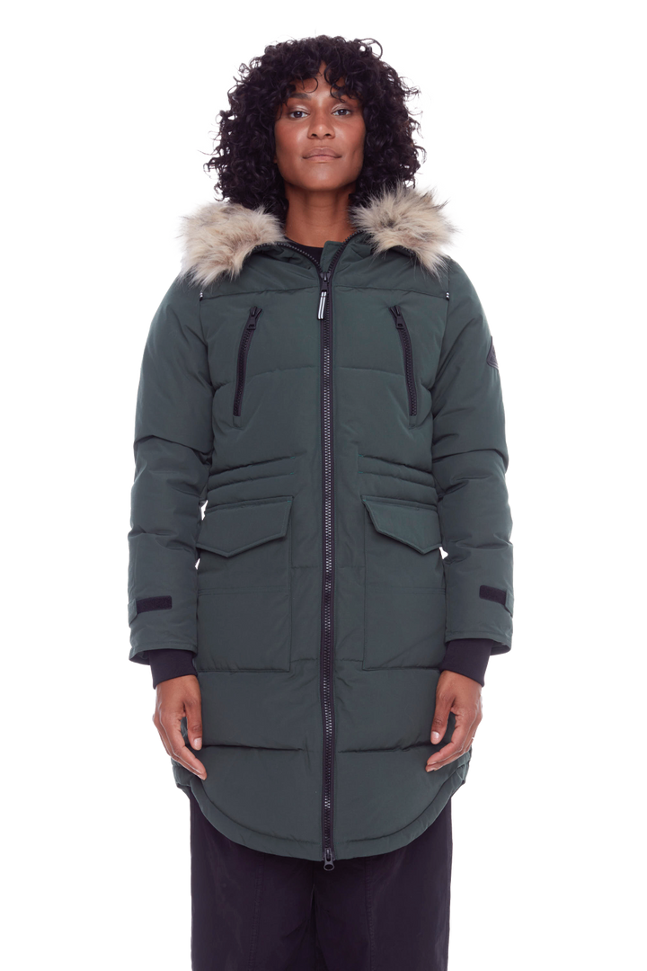 UKON | WOMEN'S VEGAN DOWN (RECYCLED) DRAWSTRING PARKA, DEEP GREEN