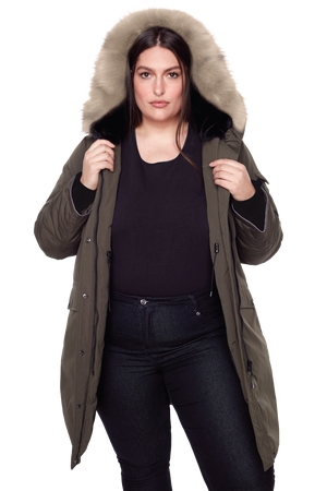 LAURENTIAN PLUS | WOMEN'S VEGAN DOWN (RECYCLED) LONG PARKA, OLIVE (PLUS SIZE)