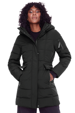 KOOTNEY | WOMEN'S VEGAN DOWN (RECYCLED) MID-LENGTH PARKA, BLACK