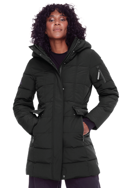 KOOTNEY | WOMEN'S VEGAN DOWN (RECYCLED) MID-LENGTH PARKA, BLACK