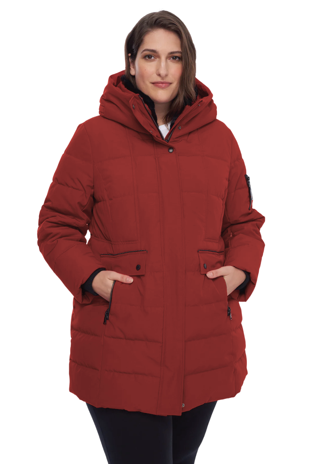 KOOTNEY PLUS | WOMEN'S VEGAN DOWN (RECYCLED) MID-LENGTH PARKA, CRIMSON (PLUS SIZE)