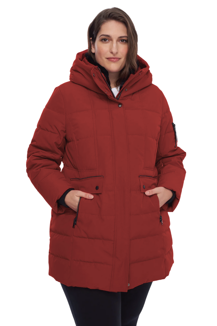 KOOTNEY PLUS | WOMEN'S VEGAN DOWN (RECYCLED) MID-LENGTH PARKA, CRIMSON (PLUS SIZE)