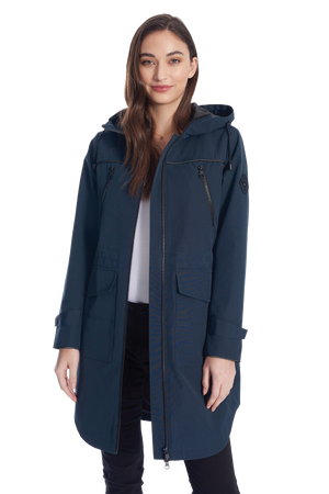 KUSAWA | WOMEN'S DRAWSTRING RAINCOAT, NAVY
