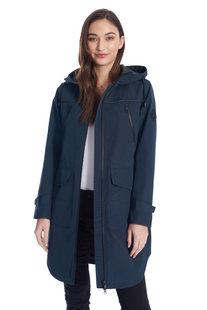 KUSAWA | WOMEN'S DRAWSTRING RAINCOAT, NAVY