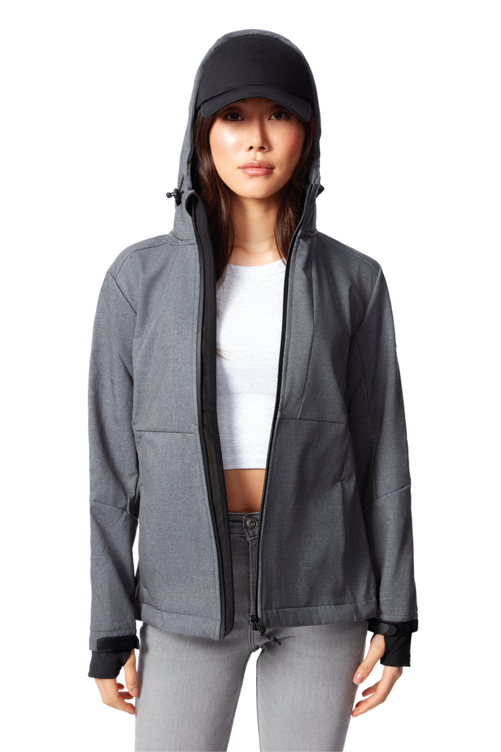MACKENZIE | WOMEN'S FLEECE LINED SOFTSHELL WINDBREAKER, DARK GREY