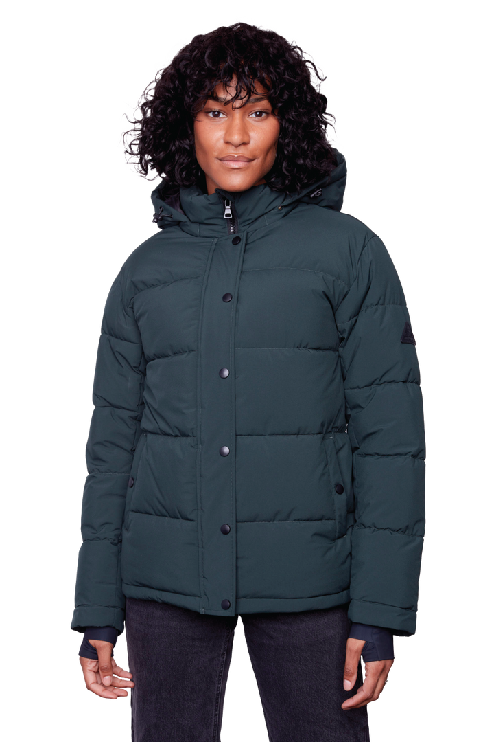 FORILLON | WOMEN'S VEGAN DOWN (RECYCLED) SHORT PUFFER JACKET, DEEP GREEN