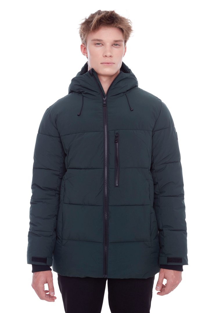 BANFF | MEN'S VEGAN DOWN (RECYCLED) MID-WEIGHT QUILTED PUFFER JACKET, DEEP GREEN