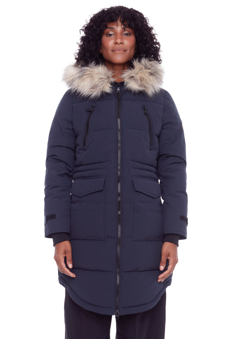 UKON | WOMEN'S VEGAN DOWN (RECYCLED) DRAWSTRING PARKA, NAVY