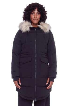 UKON | WOMEN'S VEGAN DOWN (RECYCLED) DRAWSTRING PARKA, BLACK