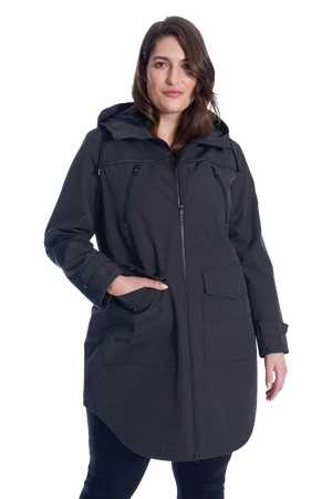 KUSAWA PLUS | WOMEN'S DRAWSTRING RAINCOAT, BLACK (PLUS SIZE)