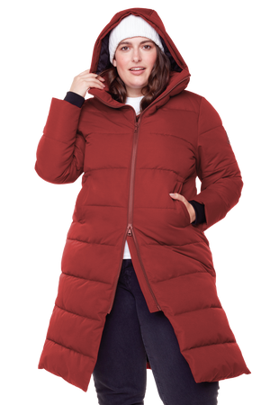 KLUANE PLUS | WOMEN'S VEGAN DOWN (RECYCLED) ULTRA LONG LENGTH PARKA, DEEP RED (PLUS SIZE)