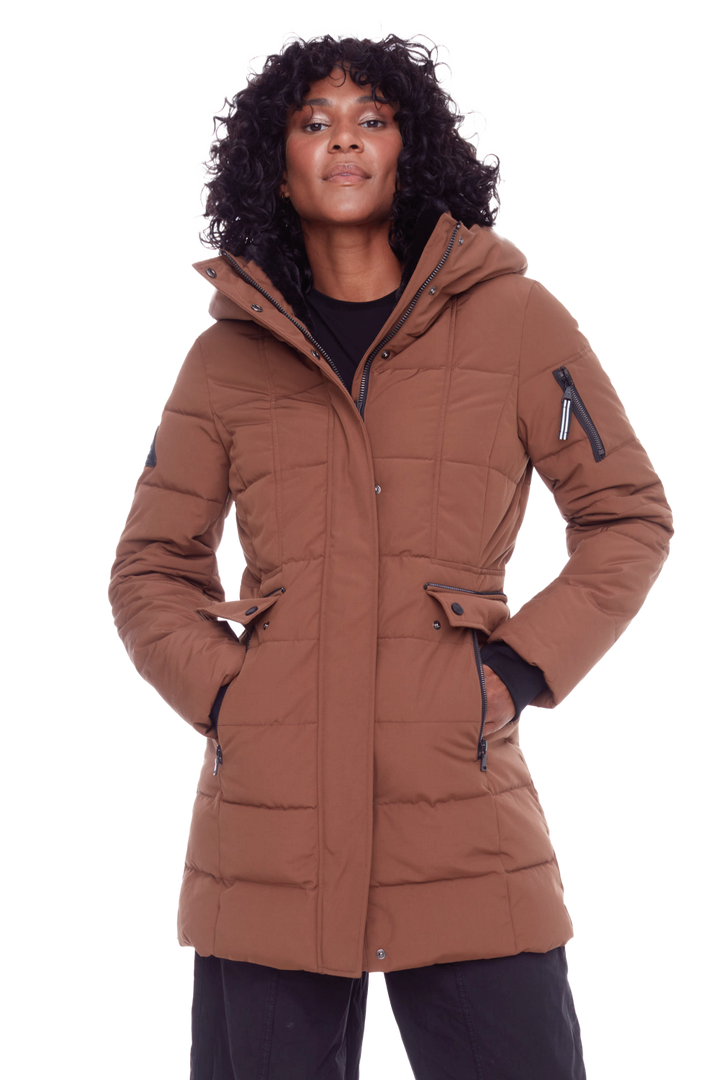 KOOTNEY | WOMEN'S VEGAN DOWN (RECYCLED) MID-LENGTH PARKA, MAPLE