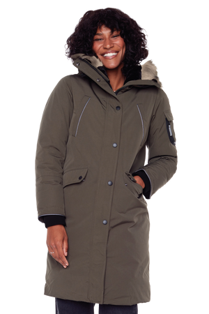 LAURENTIAN | WOMEN'S VEGAN DOWN (RECYCLED) LONG PARKA, OLIVE