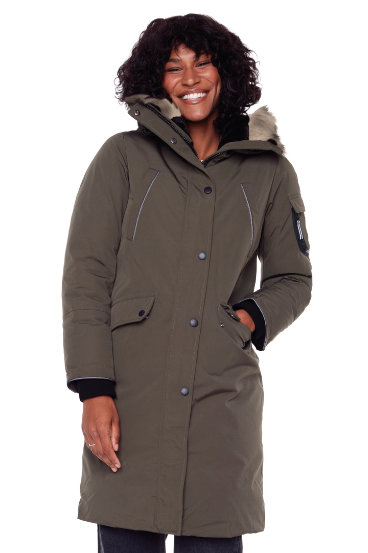 LAURENTIAN | WOMEN'S VEGAN DOWN (RECYCLED) LONG PARKA, OLIVE