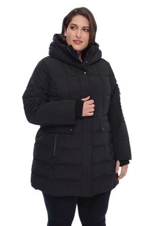 KOOTNEY PLUS | WOMEN'S VEGAN DOWN (RECYCLED) MID-LENGTH PARKA, BLACK (PLUS SIZE)