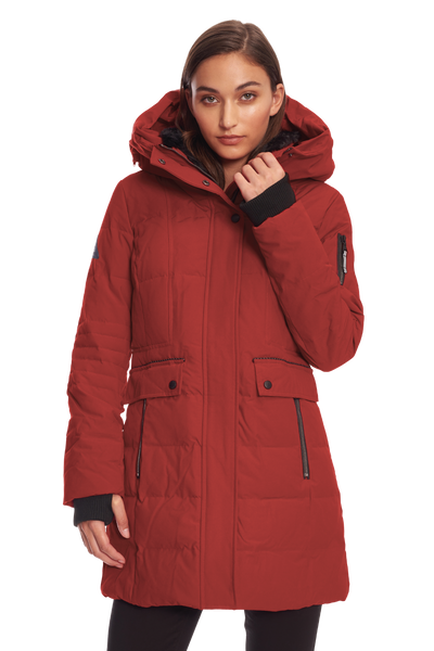 KOOTNEY | WOMEN'S VEGAN DOWN (RECYCLED) MID-LENGTH PARKA, CRIMSON