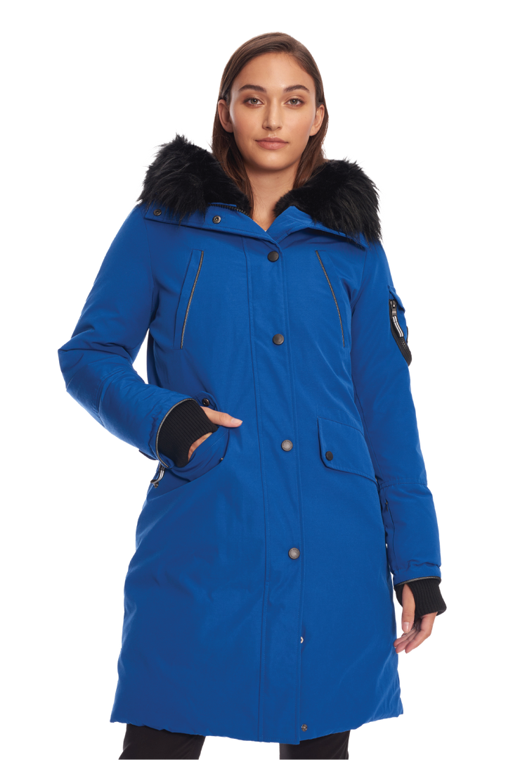 LAURENTIAN | WOMEN'S VEGAN DOWN (RECYCLED) LONG PARKA, COBALT