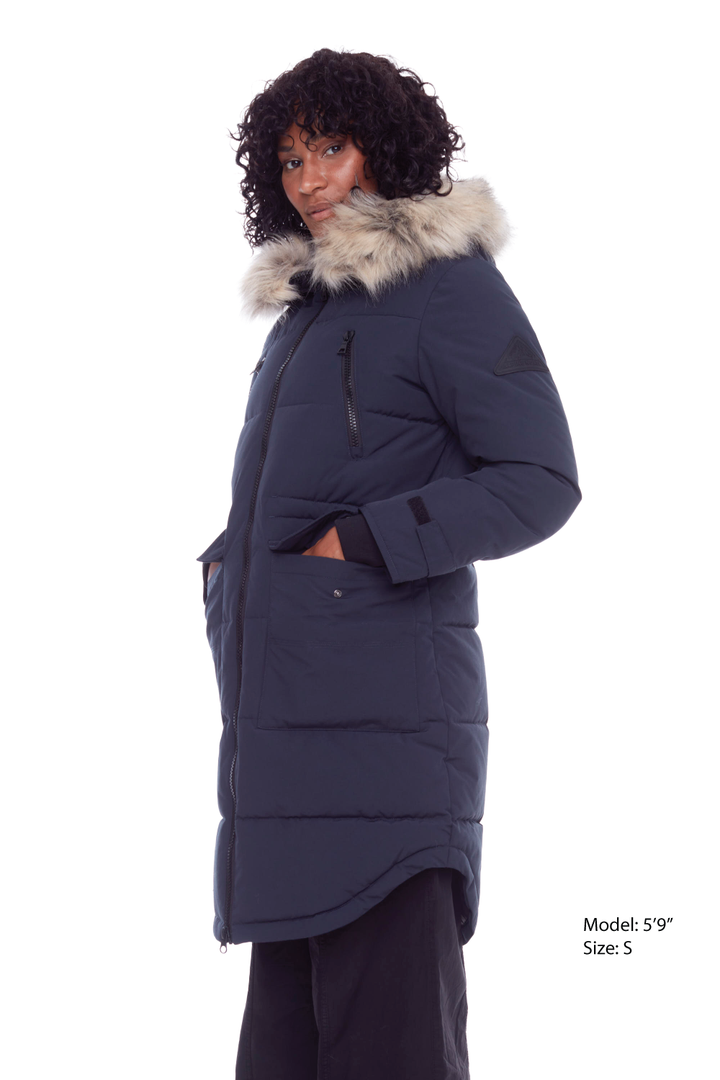 UKON | WOMEN'S VEGAN DOWN (RECYCLED) DRAWSTRING PARKA, NAVY
