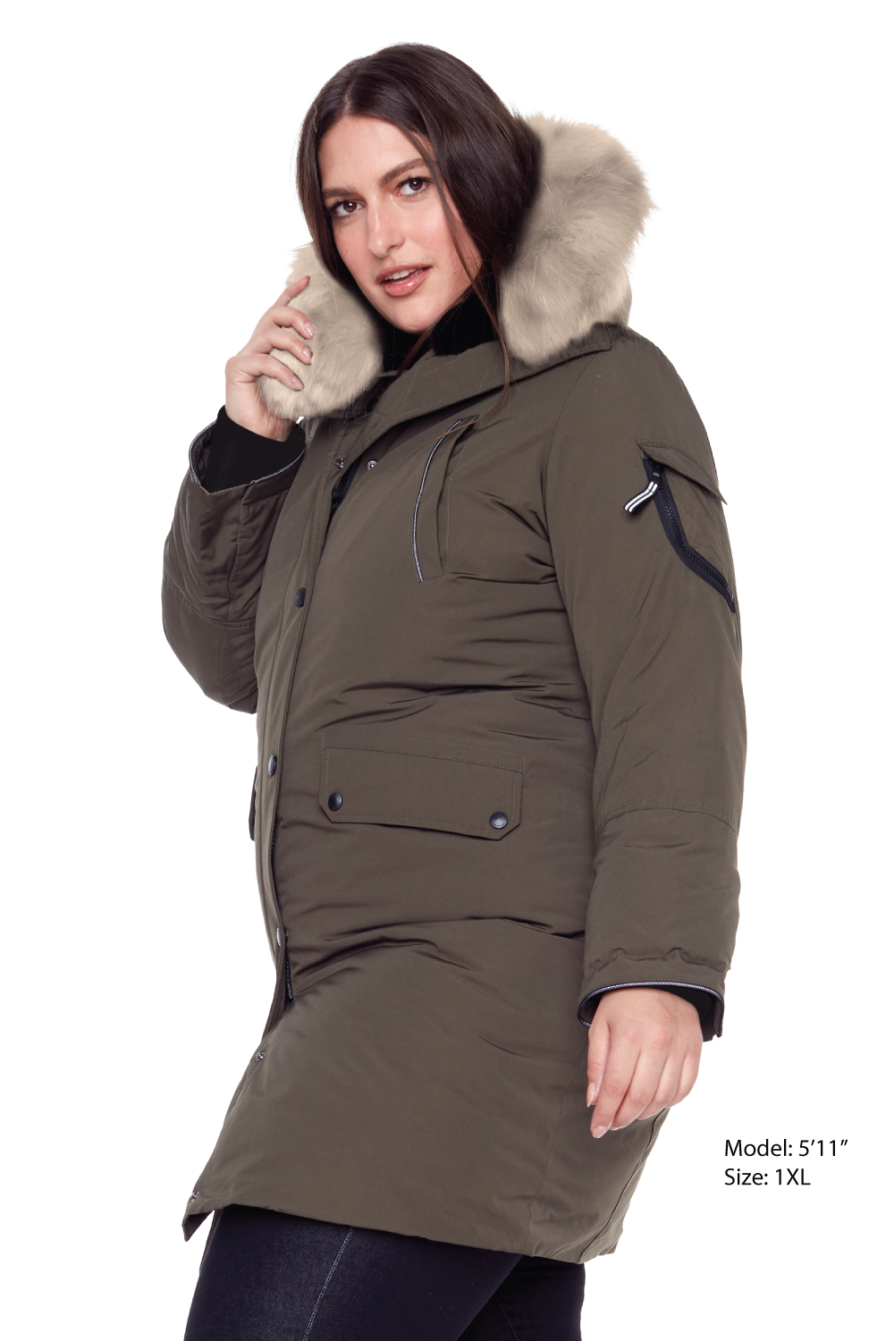 LAURENTIAN PLUS | WOMEN'S VEGAN DOWN (RECYCLED) LONG PARKA, OLIVE (PLUS SIZE)