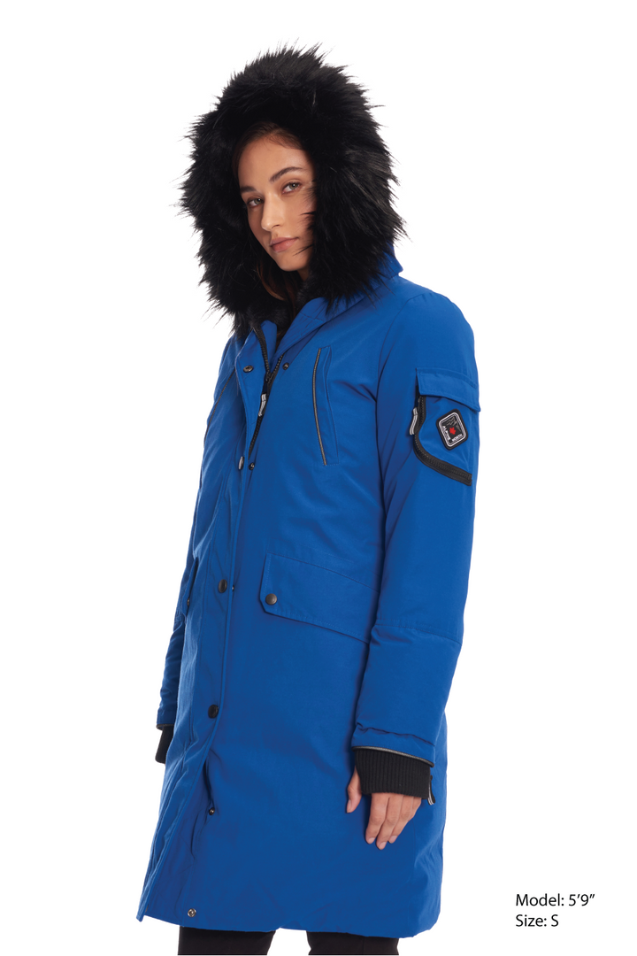 LAURENTIAN | WOMEN'S VEGAN DOWN (RECYCLED) LONG PARKA, COBALT