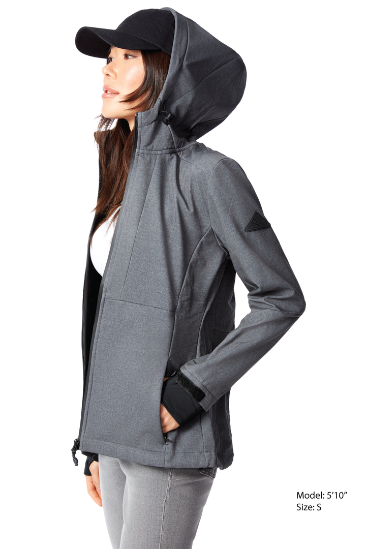 MACKENZIE | WOMEN'S FLEECE LINED SOFTSHELL WINDBREAKER, DARK GREY