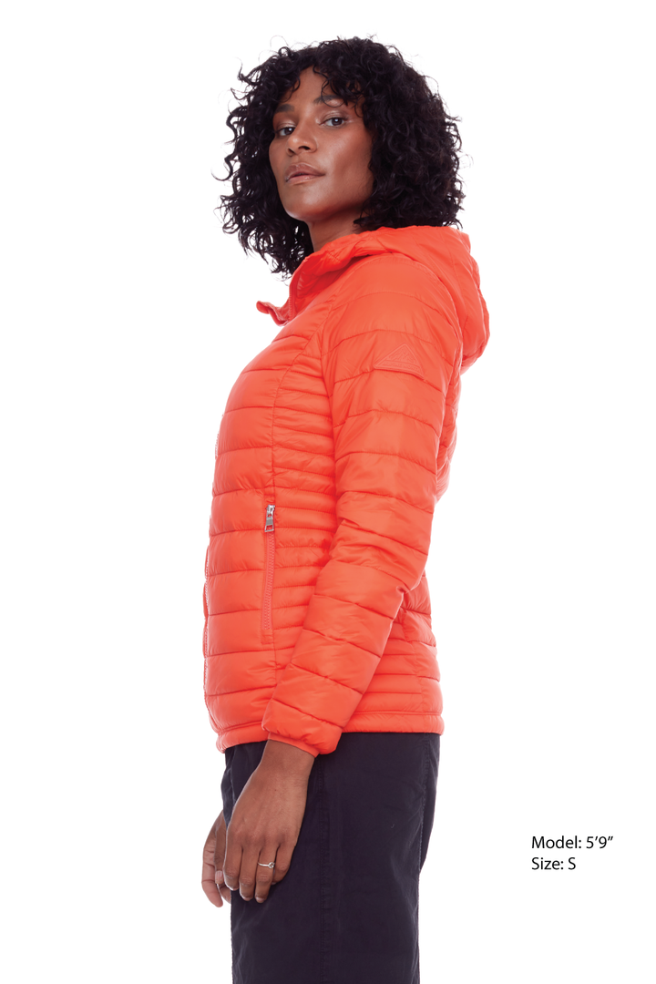 YOHO LADIES' | WOMEN'S VEGAN DOWN (RECYCLED) LIGHTWEIGHT PACKABLE PUFFER, TANGERINE