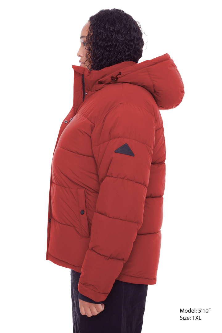 FORILLON PLUS | WOMEN'S VEGAN DOWN (RECYCLED) SHORT PUFFER JACKET, DEEP RED (PLUS SIZE)