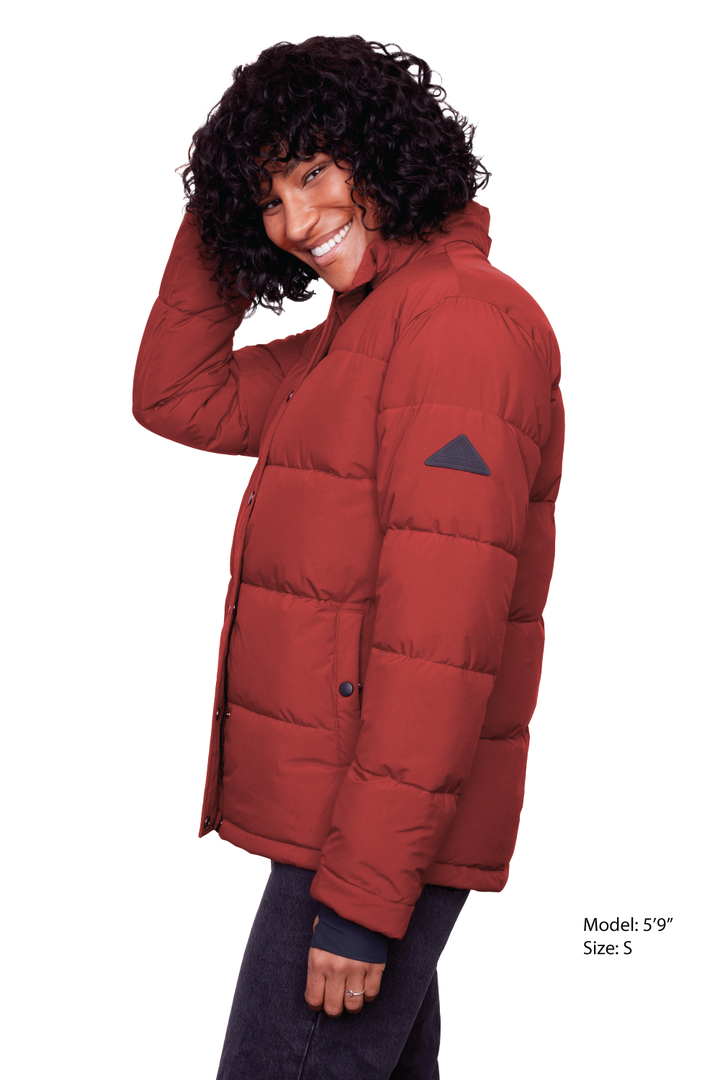 FORILLON | WOMEN'S VEGAN DOWN (RECYCLED) SHORT PUFFER JACKET, DEEP RED