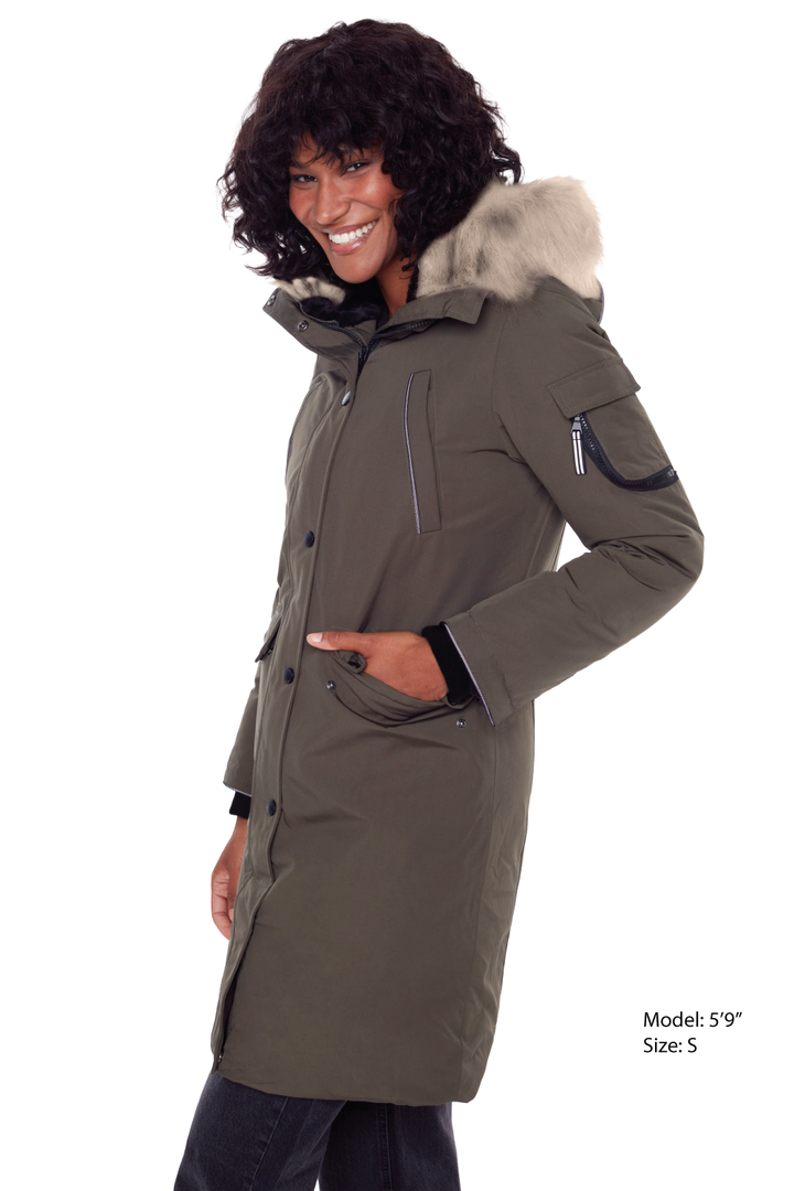 LAURENTIAN | WOMEN'S VEGAN DOWN (RECYCLED) LONG PARKA, OLIVE