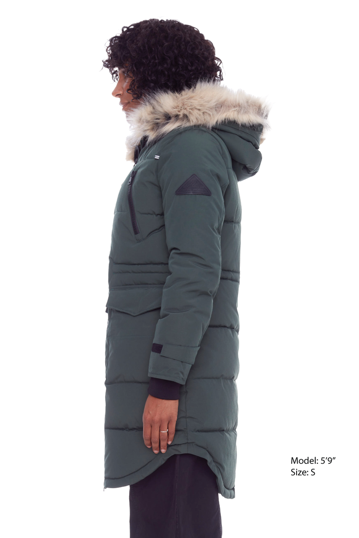 UKON | WOMEN'S VEGAN DOWN (RECYCLED) DRAWSTRING PARKA, DEEP GREEN