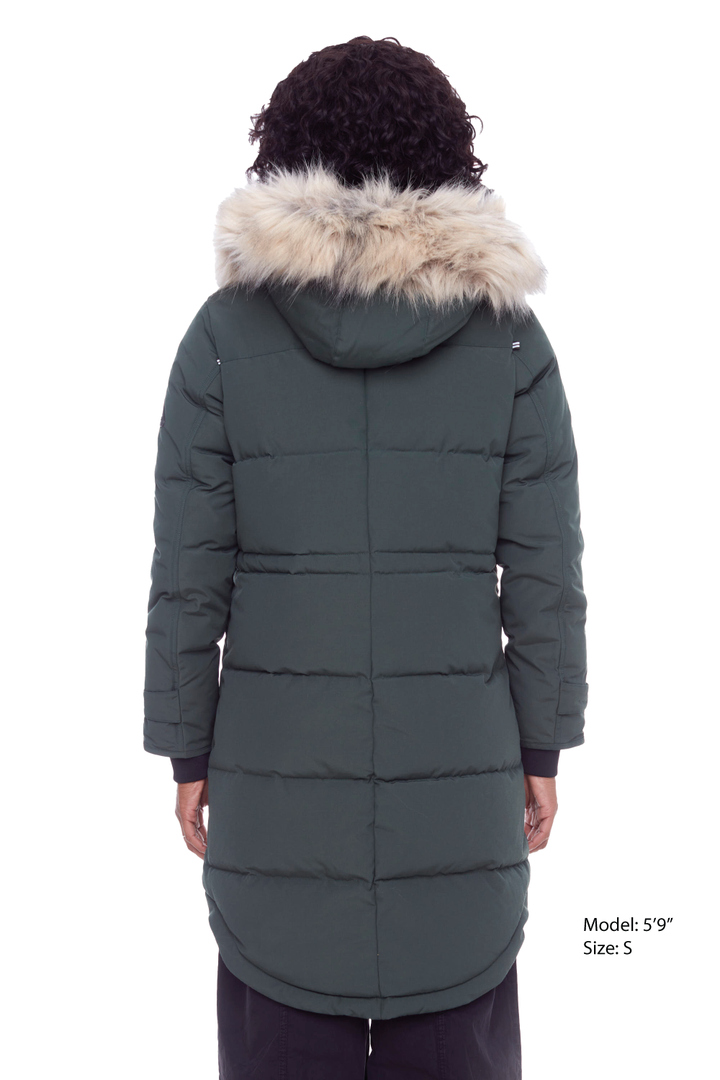 UKON | WOMEN'S VEGAN DOWN (RECYCLED) DRAWSTRING PARKA, DEEP GREEN