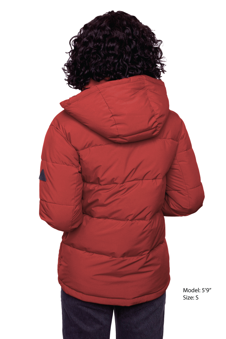 FORILLON | WOMEN'S VEGAN DOWN (RECYCLED) SHORT PUFFER JACKET, DEEP RED