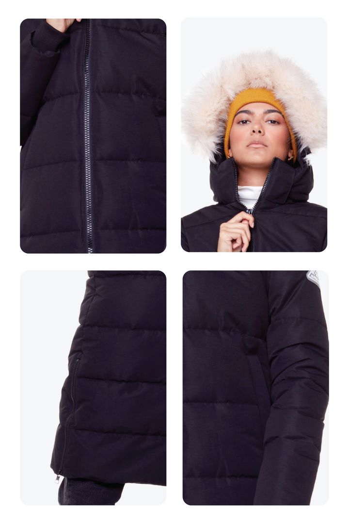 KLUANE | WOMEN'S VEGAN DOWN (RECYCLED) ULTRA LONG LENGTH PARKA, BLACK