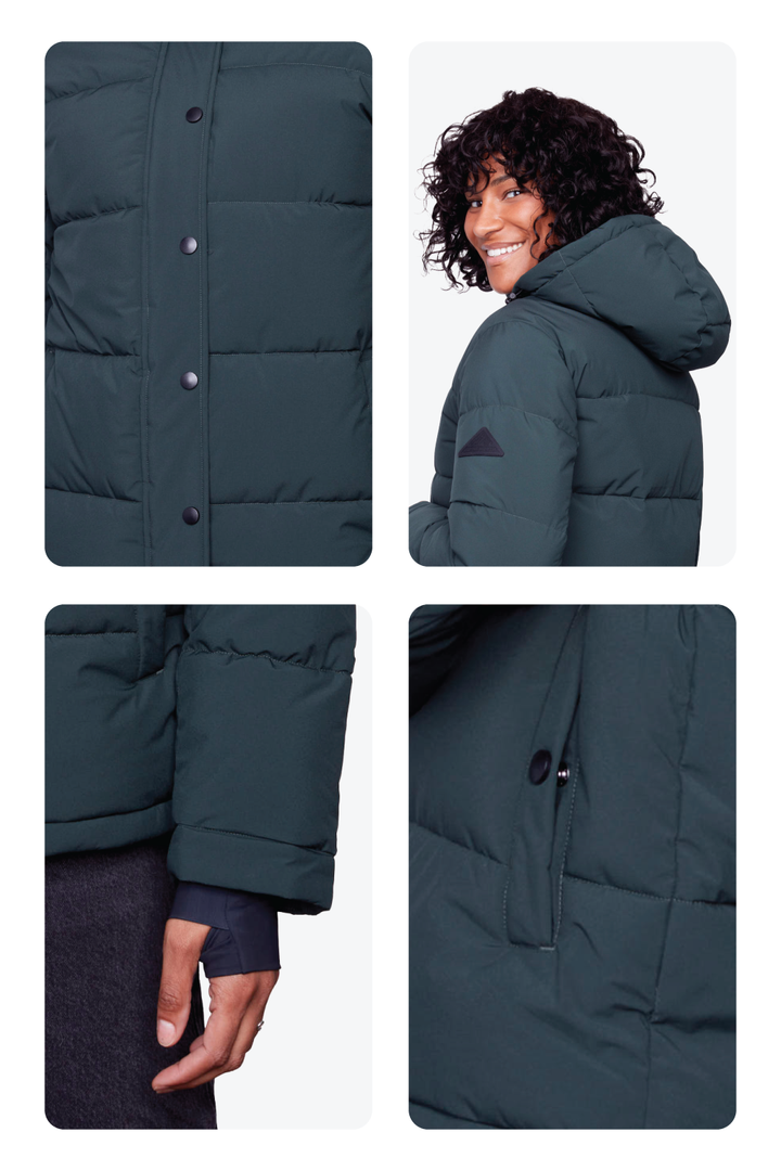 FORILLON | WOMEN'S VEGAN DOWN (RECYCLED) SHORT PUFFER JACKET, DEEP GREEN