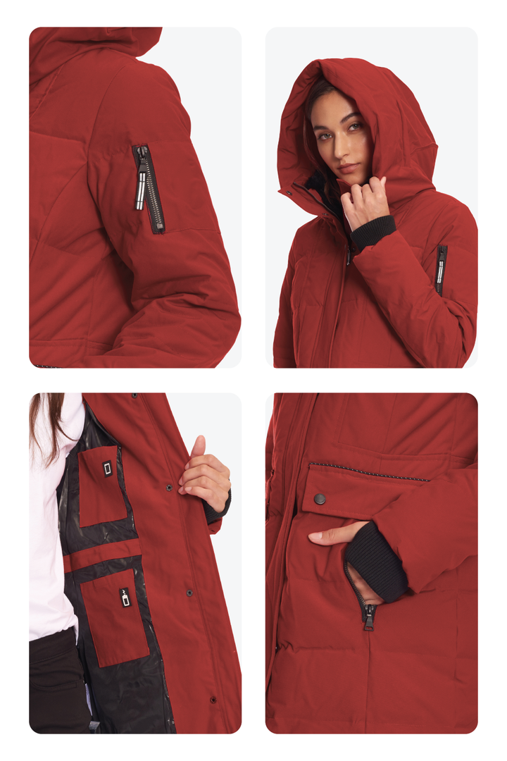 KOOTNEY | WOMEN'S VEGAN DOWN (RECYCLED) MID-LENGTH PARKA, CRIMSON