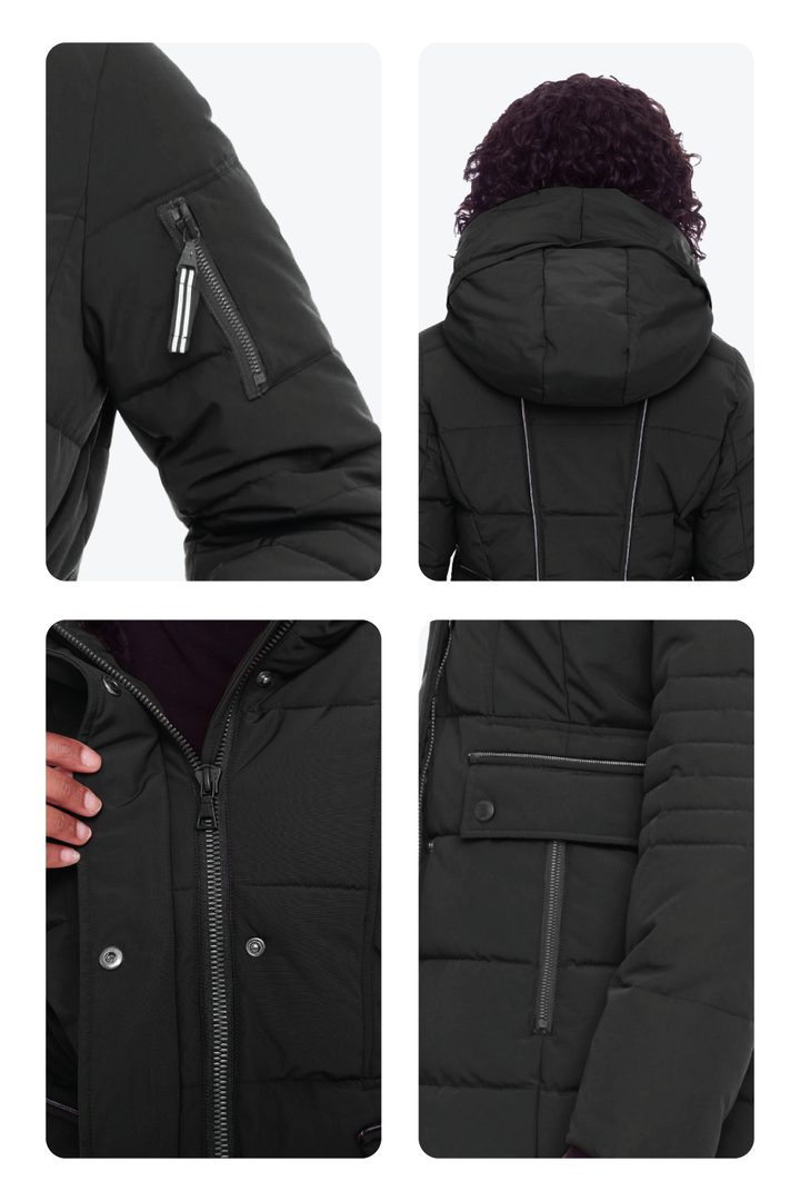 KOOTNEY | WOMEN'S VEGAN DOWN (RECYCLED) MID-LENGTH PARKA, BLACK