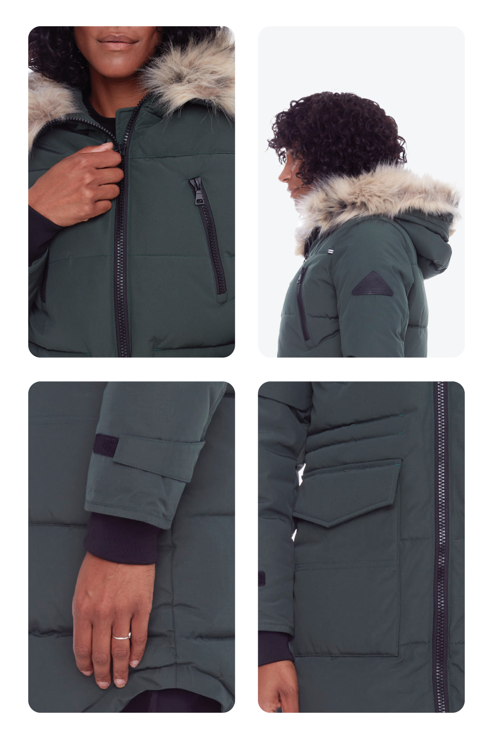 UKON | WOMEN'S VEGAN DOWN (RECYCLED) DRAWSTRING PARKA, DEEP GREEN